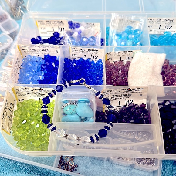 New 16 IN FACET COBALT CRYSTALS 8MM+6MM CRYSTAL RONDELLE AB+COBALT BRACELET SET - Picture 8 of 16